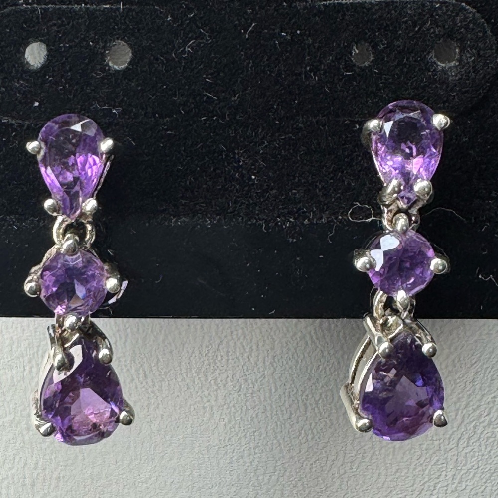 925 Amethyst Dangle Earrings - image 2